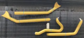 Hd01449 Freedom Performance Upsweeps Shark Tail Dual Gold Exhaust Harley Softail