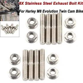 Lenkdou 2401-0126 8x Exhaust Manifold Port Studs With Nuts For Harley Dyna Sportster Softail Touring