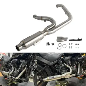 Em-3401-sr Q-motoshop 2-into-1 Exhaust System Kit For Harley M8 Softail Flde Flsl Low Rider Street Bob