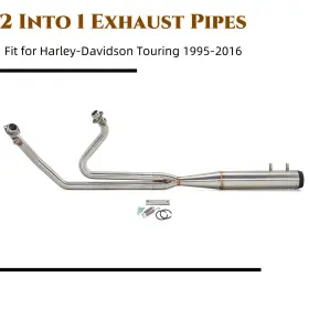 Em-hd21a-001a-bru-0804 Tarazon Brushed 2/1 Full Length Exhaust Pipe For Harley Touring Glide Bagger 1995-2016