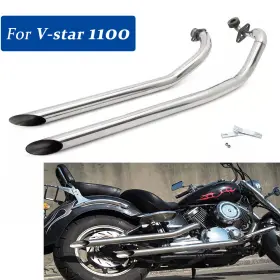 Em-yam006-sil-aup Tarazon Polish Longshots Staggered Exhaust Pipes For Yamaha V Star 1100 Xvs1100 Classic