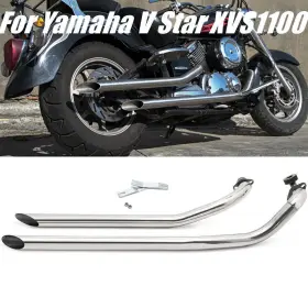 Em-yam006-sil-ef-0327 Tarazon For Yamaha V Star 1100 Polish Long Shorts Staggered Exhaust Pipe Xvs1100 Classic