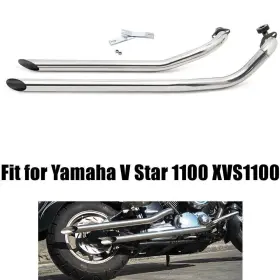 Tarazon Em-yam006-sil-golfcarts Polished Exhaust System Pipes For Yamaha Vstar Dragstar 1100 Xvs1100at Xvs1100aw