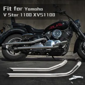 Em-yam006-sil-gsp1 Tarazon Staggered Polish Exhaust Pipe System V Star Dragstar 1100 Xvs1100 Classic Custom