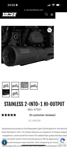 47631 Vance & Hines And - Pcx Hi-output 2-into-1 Short Exhaust System- Black