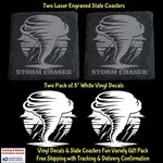 Storm Chaser Weather Tornado Hurricane 2 Vinyl Decals & Engraved Slate Coaster. Fixed Price $19.97.